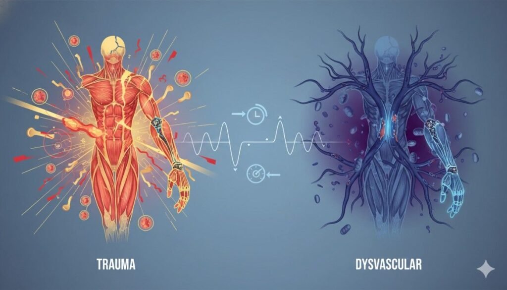 A traumatic amputation is sudden.
